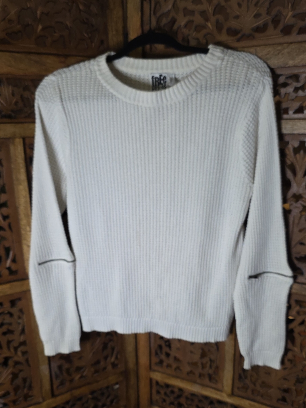 free press Cream Waffle-Knit Crewneck Sweater